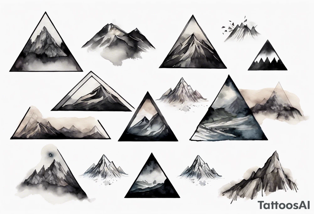 simple solid black triangle in the foreground, mountain landscape in the background, by weta digital tattoo idea