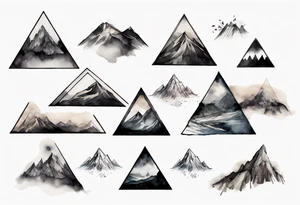 simple solid black triangle in the foreground, mountain landscape in the background, by weta digital tattoo idea