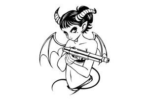 demon girl holding gun tattoo idea