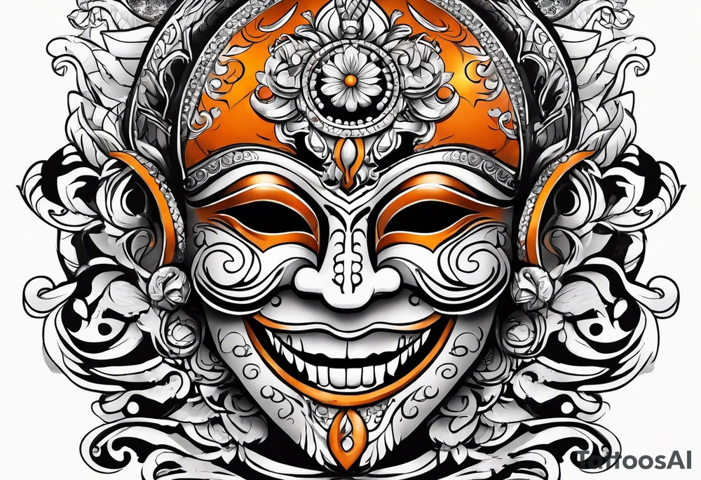 Laughing mask that is orange and black tattoo idea