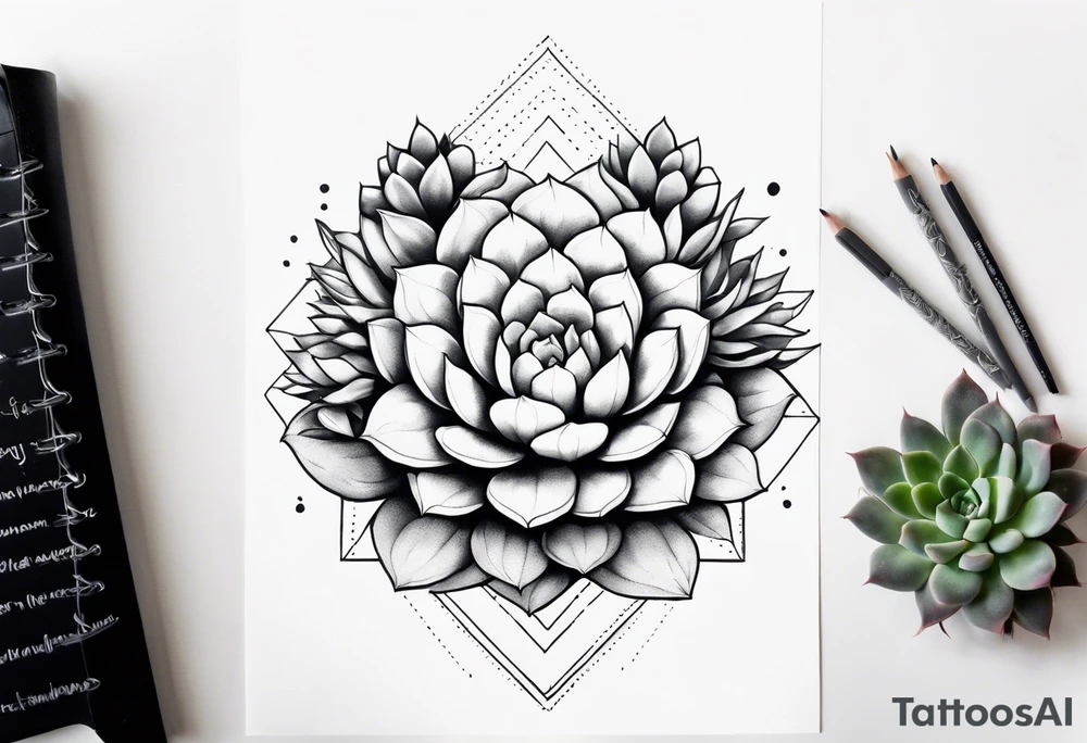 fine line. one big succulent in the middle. One smaller succulents on each side. Dots and floral
. Sternum tattoo grey scale shading tattoo idea