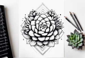 fine line. one big succulent in the middle. One smaller succulents on each side. Dots and floral
. Sternum tattoo grey scale shading tattoo idea