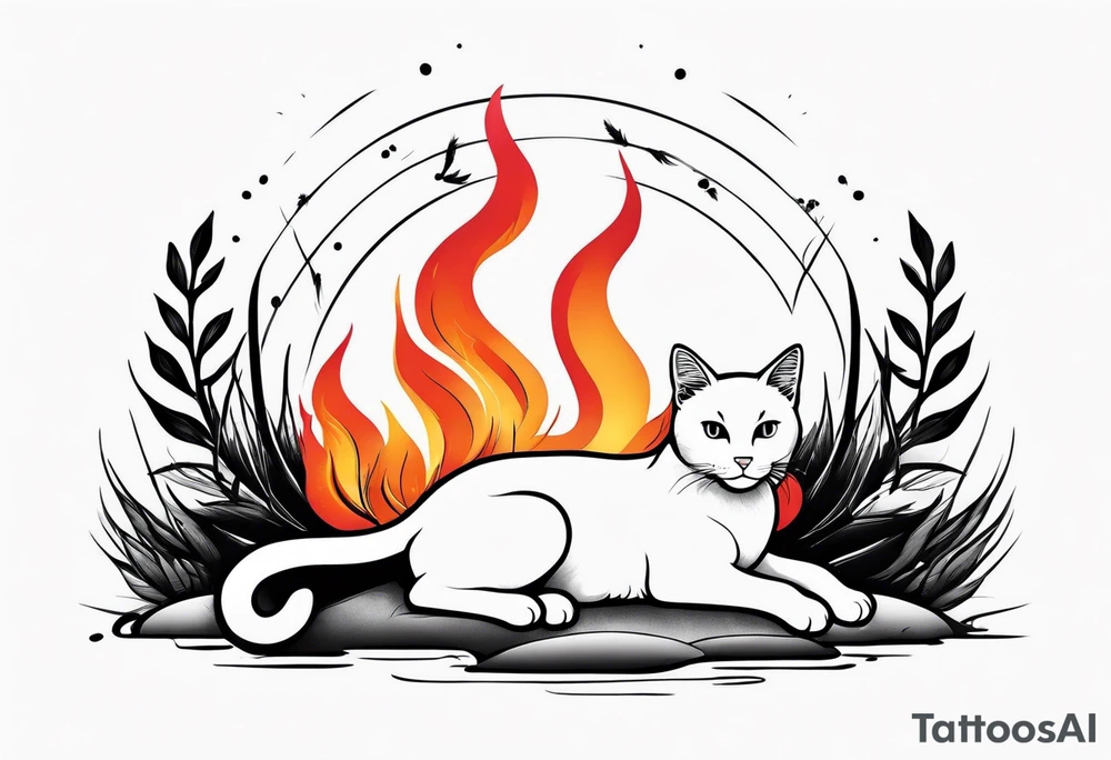 simple nature, with a cat in fire tattoo idea