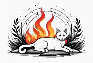 simple nature, with a cat in fire tattoo idea