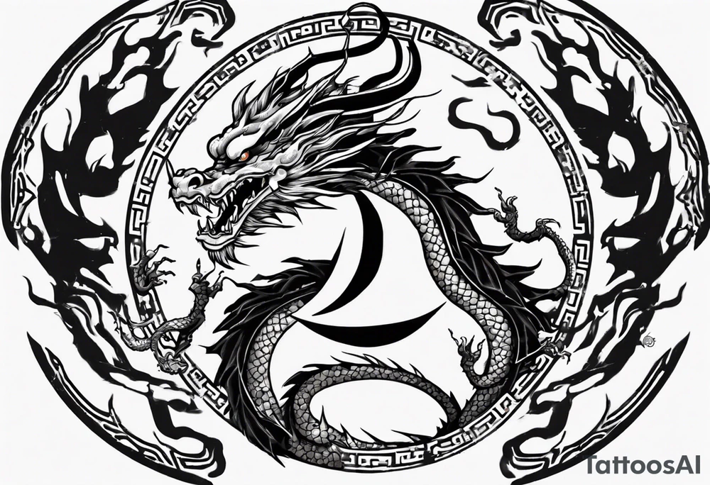 Chinese dragon in a circular shape with "02.03" written on its skin tattoo idea