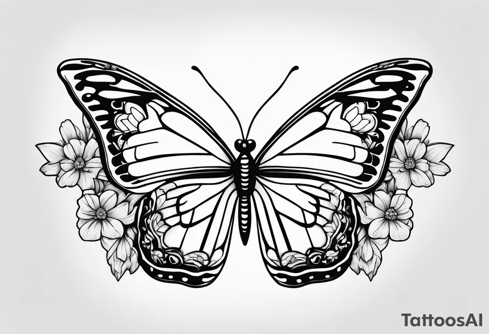Small Butterfly with marigolds on a vine tattoo idea