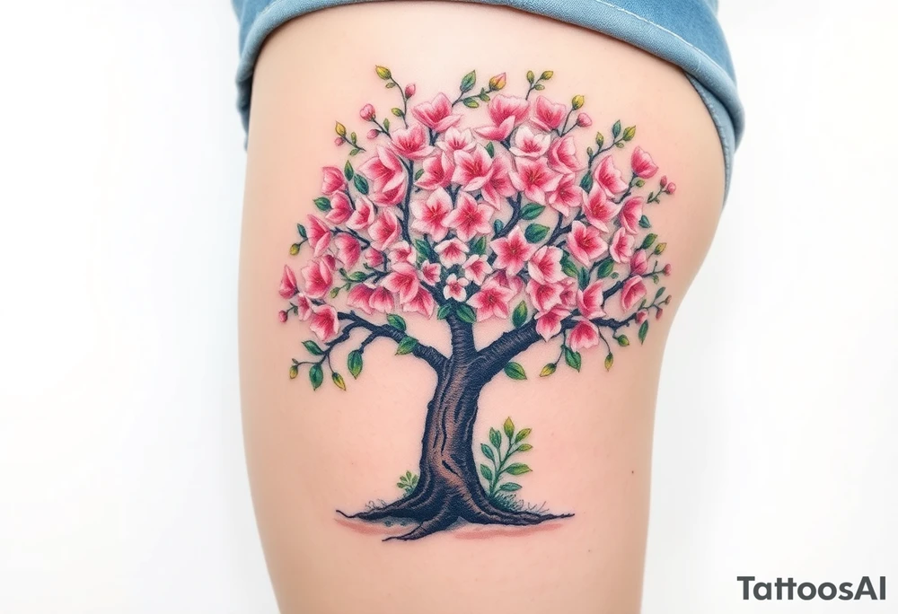 Flowering hawthorne tree with lilly of the vally bell plants planted by  tree tattoo idea