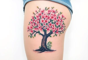 Flowering hawthorne tree with lilly of the vally bell plants planted by  tree tattoo idea