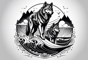 a pack muscular of wolves on surfboards tattoo idea