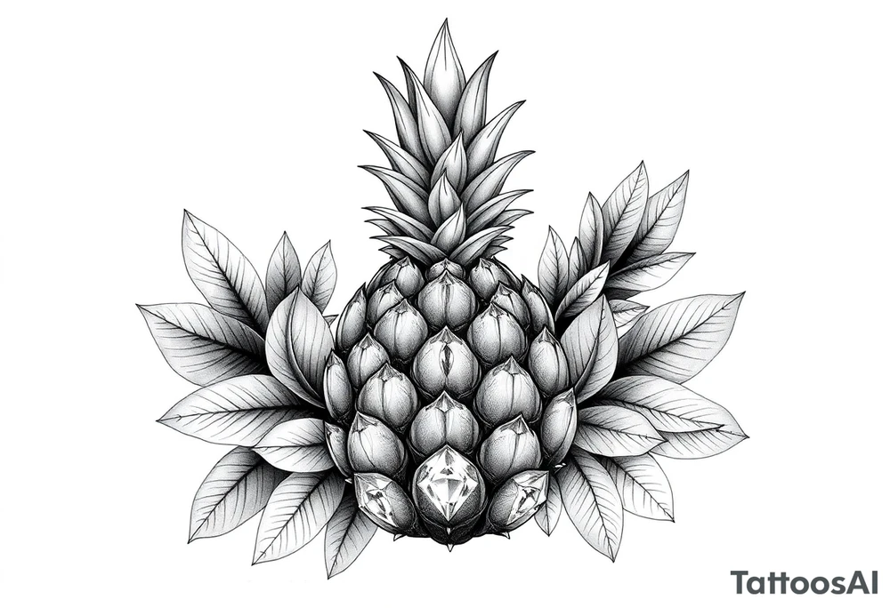 To cover pubic area vagina and anus using a bushy pineapple with diamonds and magestic tattoo idea