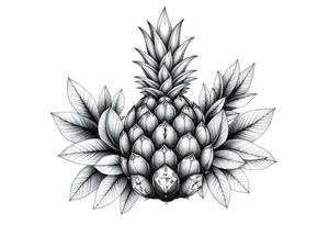 To cover pubic area vagina and anus using a bushy pineapple with diamonds  and magestic tattoo idea
