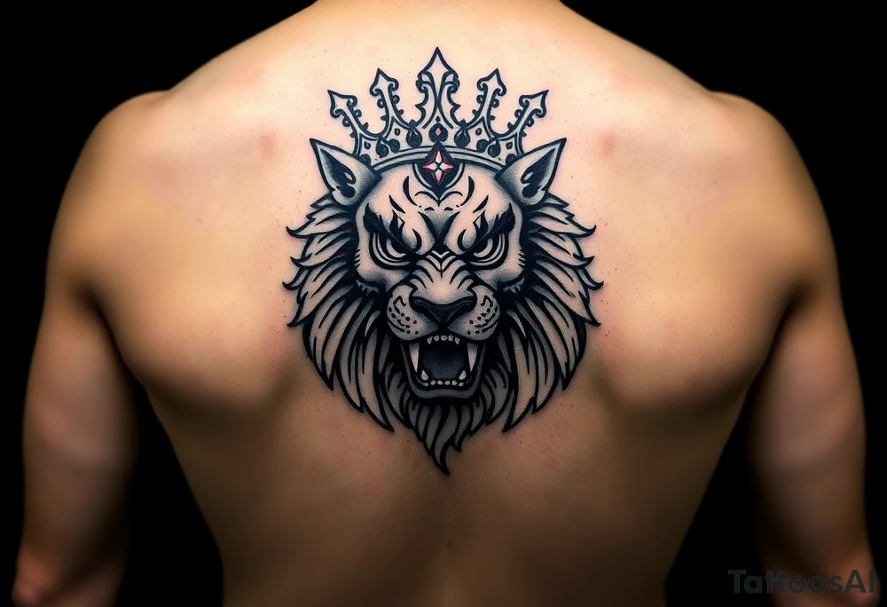 Japanese lion wearing crown tattoo idea