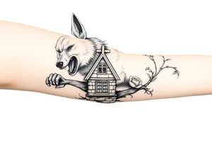 Big bad wolf  blowing down   a brick house tattoo idea