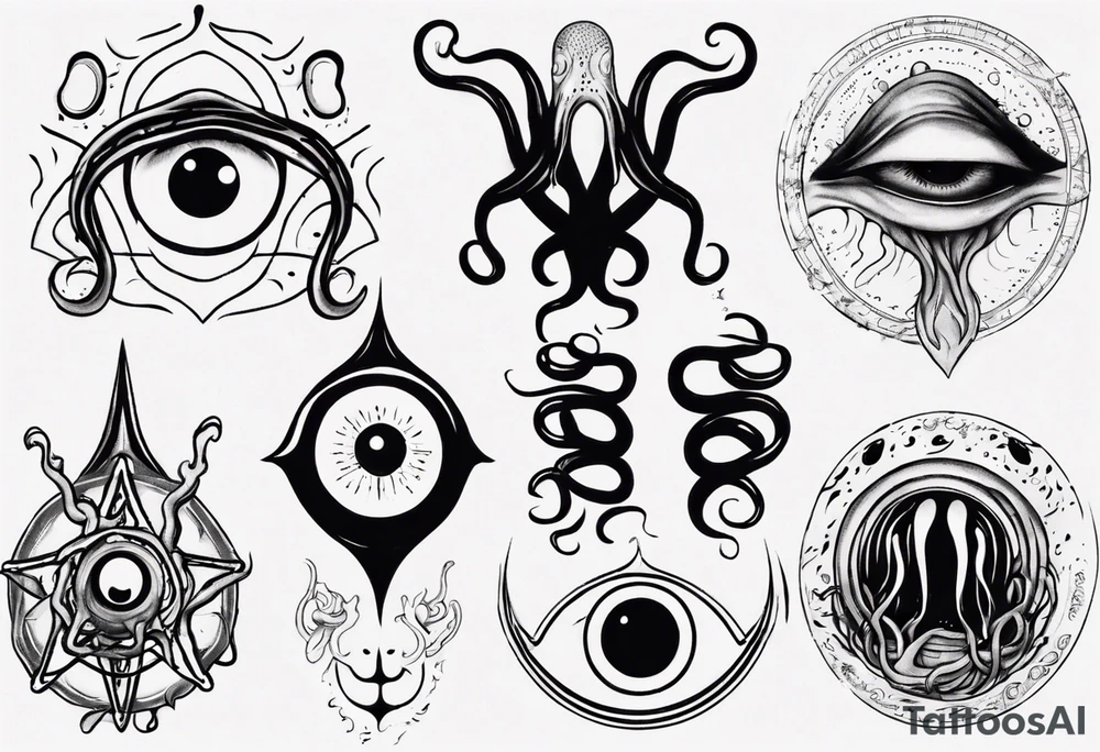 lovecraft them with eye and long tentacle tattoo idea