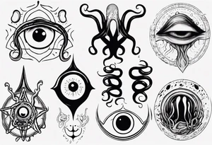 lovecraft them with eye and long tentacle tattoo idea
