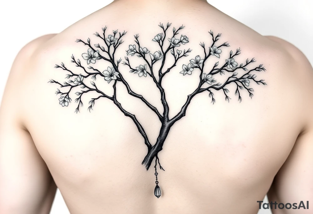 jacaranda tree branches  without flowers with lace drop embellishment feminine tattoo idea