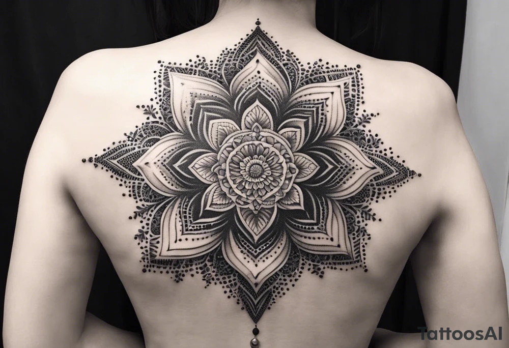 Ornamental tattoo with nature on the back tattoo idea