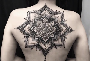 Ornamental tattoo with nature on the back tattoo idea