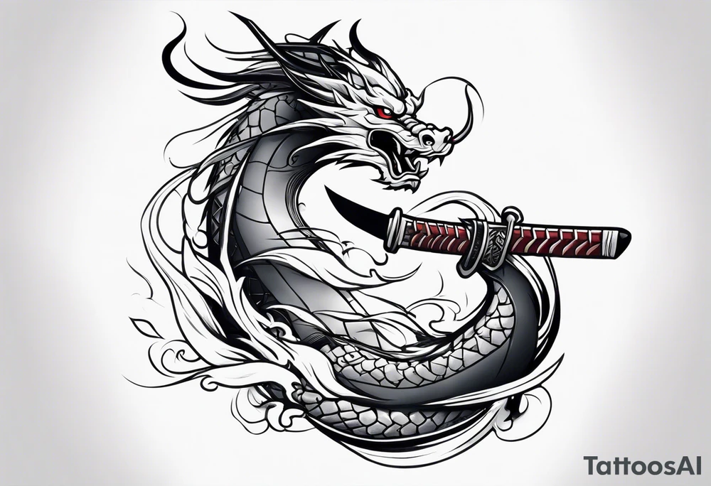 Japanese Dragon wrapped in a katana sword tattoo idea