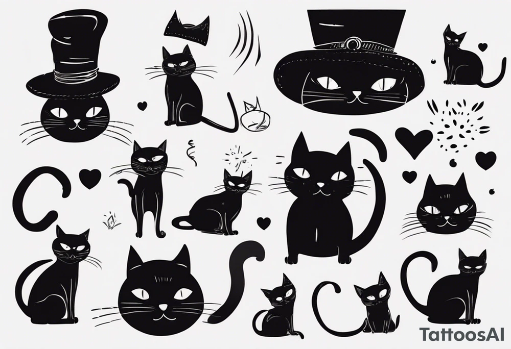 black cat with a funny hat and a sweat tattoo idea