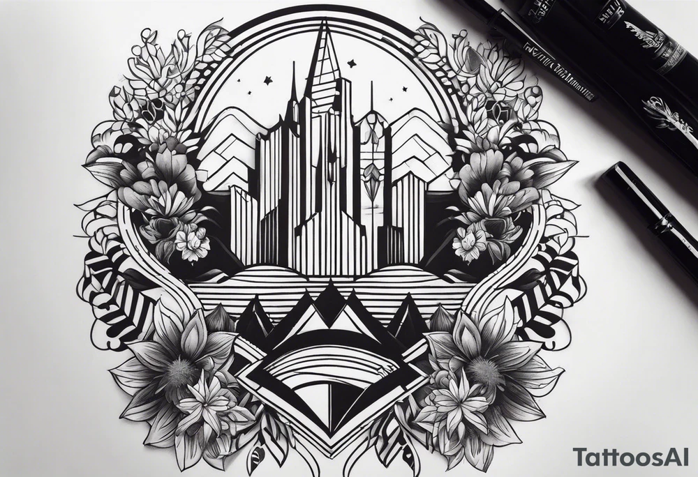 a half-sleeve black and white tattoo idea that incorporates mental health awareness, a passion for EDM music, a first responder past, and keeping a positive mindset. I want everything designed into each other thing tattoo idea