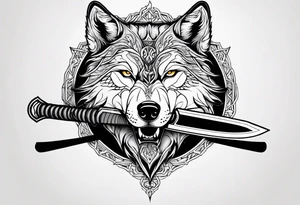 wolf head with katana in mouth tattoo idea