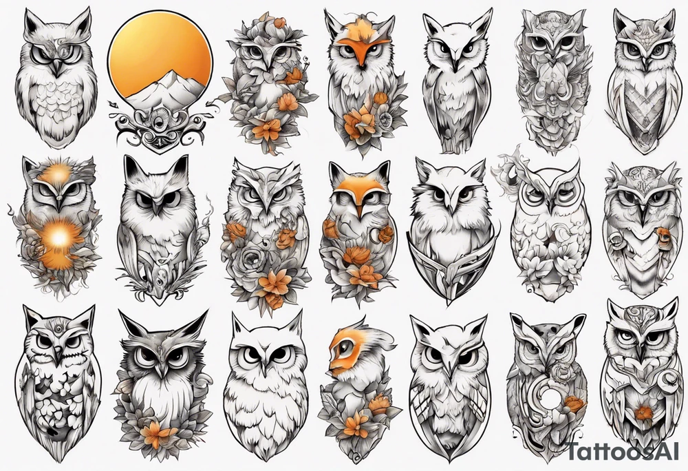 halb 
Fuchs halb Eule unter der Sonne mit dem Schriftzug Sapere Aude tattoo idea