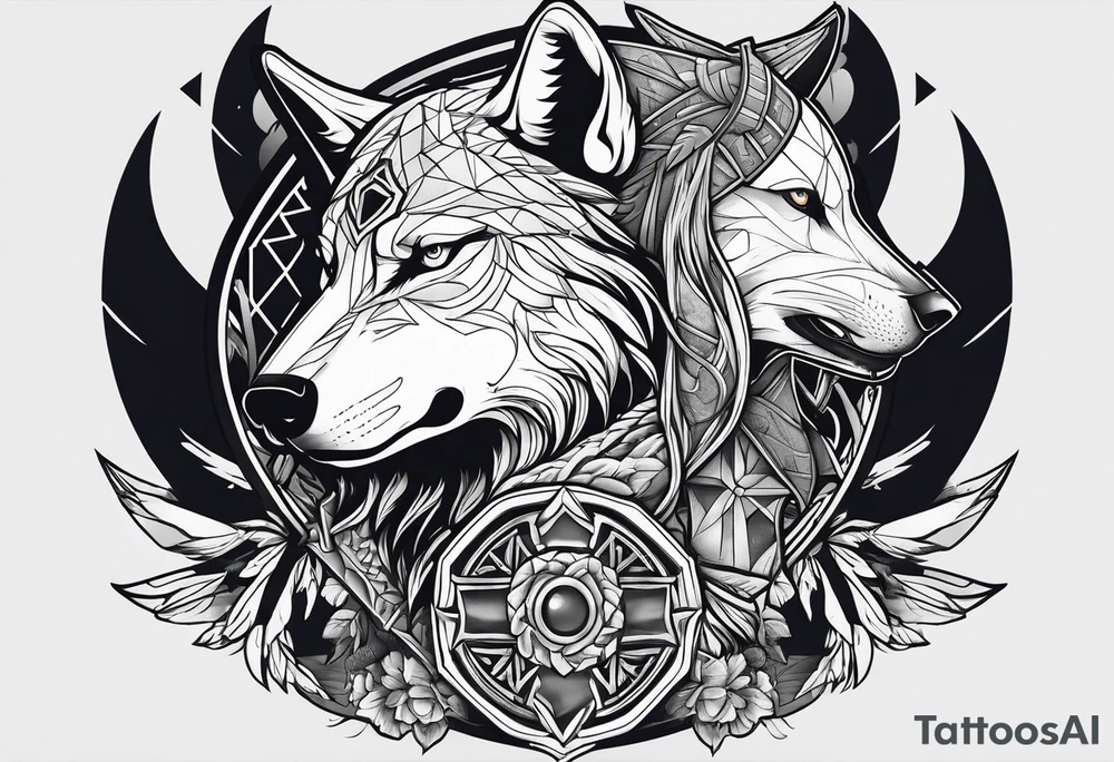 valkeryie woman 
warrior wolf crow axe tattoo idea