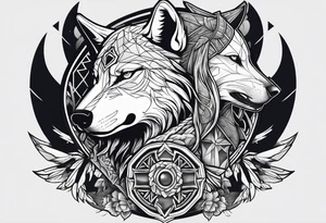 valkeryie woman 
warrior wolf crow axe tattoo idea
