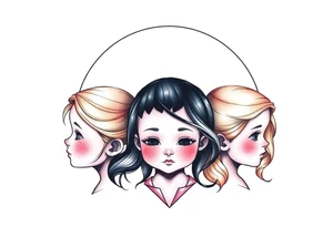 3 petites filles de dos ( une cheveux noir et deux blondes)
sous un arc en ciel incomplet tattoo idea