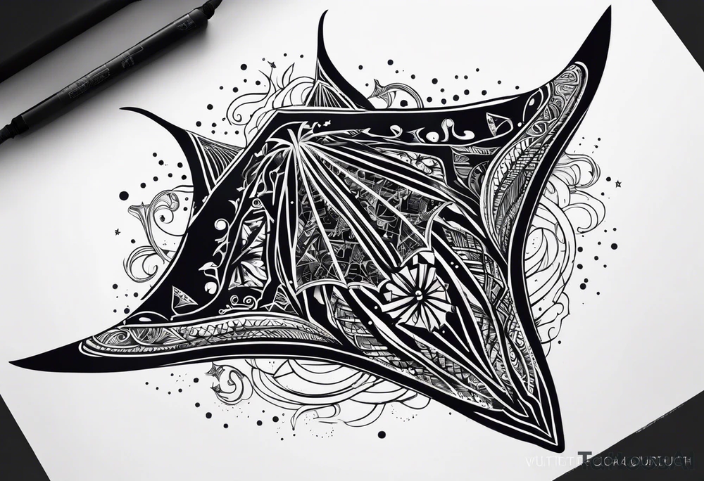 A manta ray with a sea star as a tribal tattoo or an abstract geometric tattoo tattoo idea