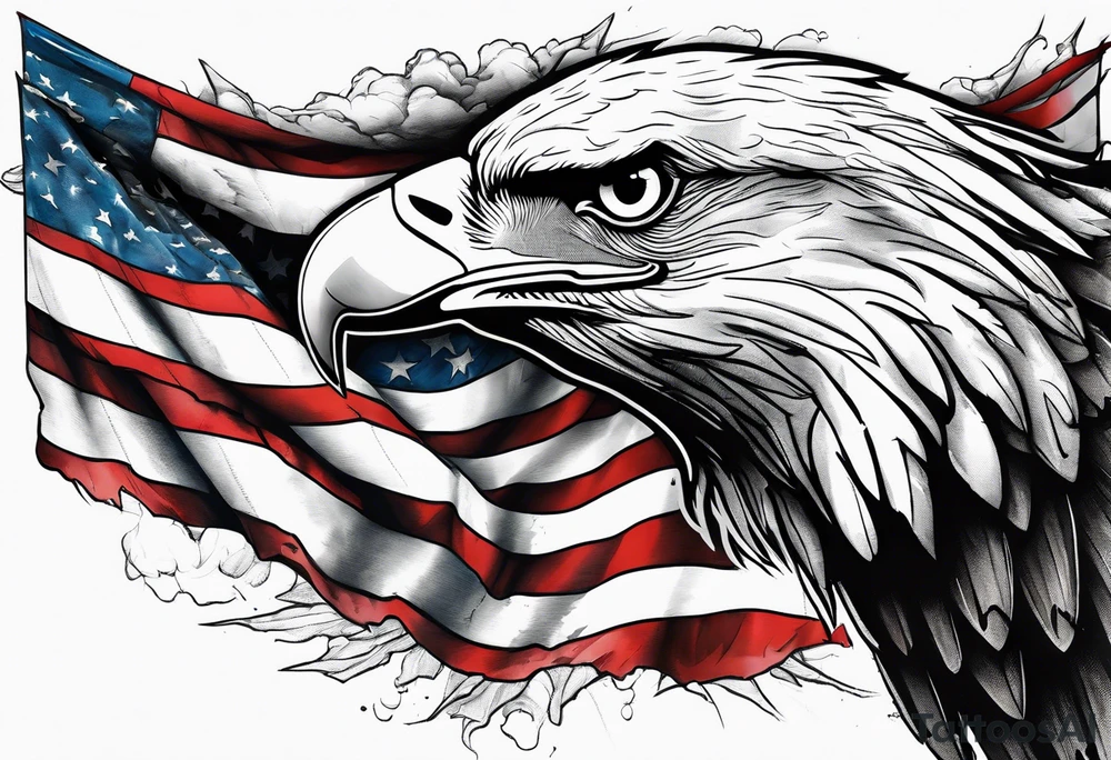 torn flag with eagles tattoo idea