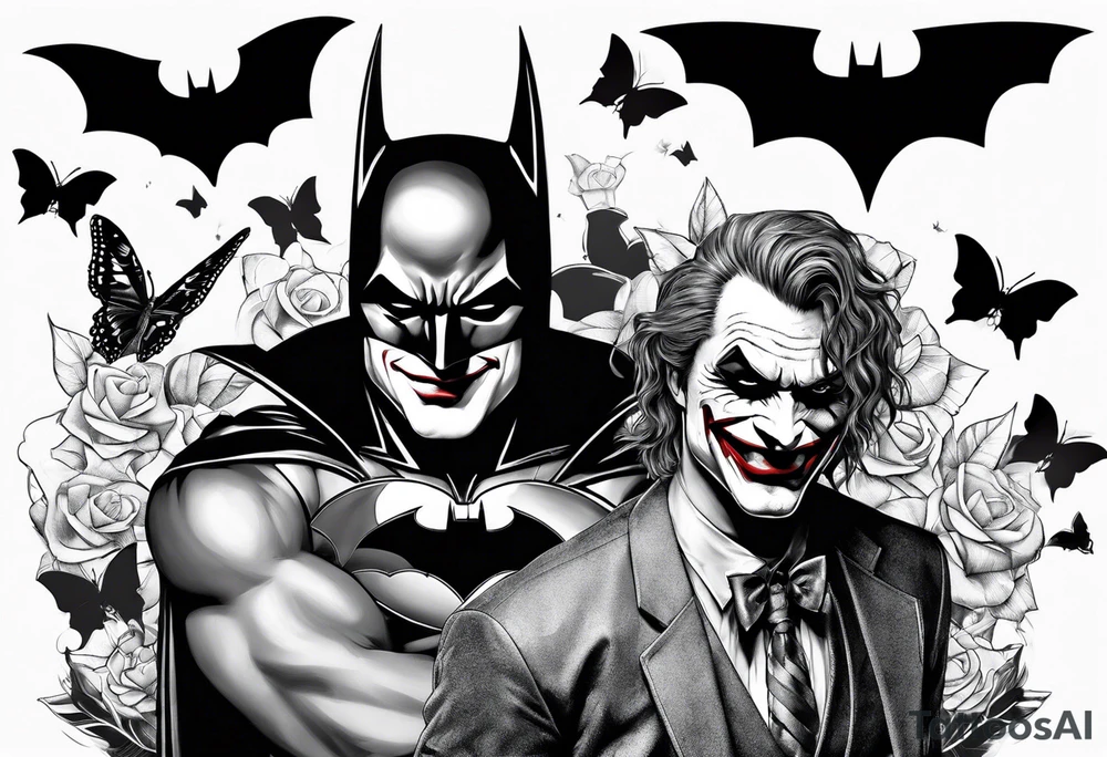 Batman and joker tattoo with butterflies tattoo idea
