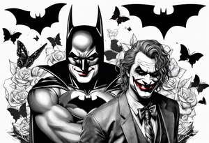 Batman and joker tattoo with butterflies tattoo idea