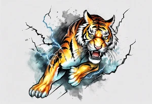 mythical ferocious tiger with lightning around it. The tattoo is for a forearm sleeve tattoo idea