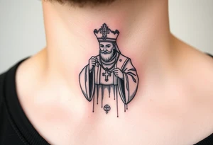 Russian orthodox priest in a detailed vestment swinging censer chains tattoo idea