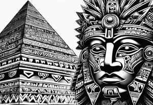 toroids, pyramids, Aztec teaky mask tattoo idea