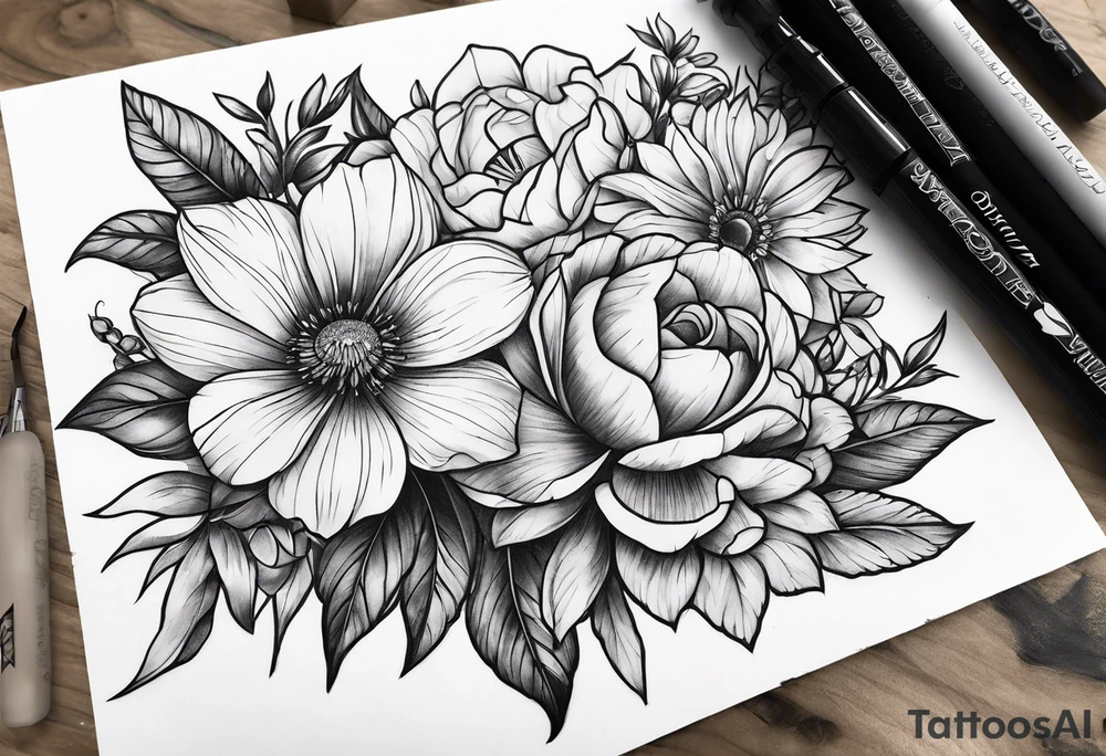 Neotraditional flowers tattoo idea