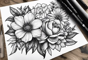 Neotraditional flowers tattoo idea