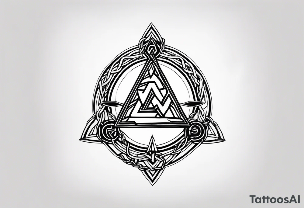 Valhalla sword shield axe barbed wire chains valknut tattoo idea