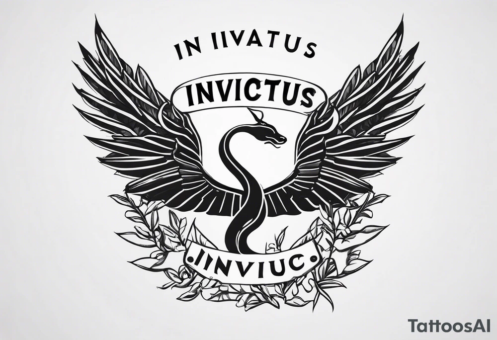 WING, SNAKE, LAUREL WREATH AND THE WORD INVICTUS tattoo idea WING, SNAKE, LAUREL WREATH AND THE WORD INVICTUS tattoo idea