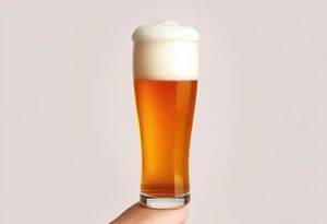 A tall, ice-cold pilsner glass with a thick white foam head, illuminated by warm amber and honey hues, creating a crisp and refreshing look tattoo idea