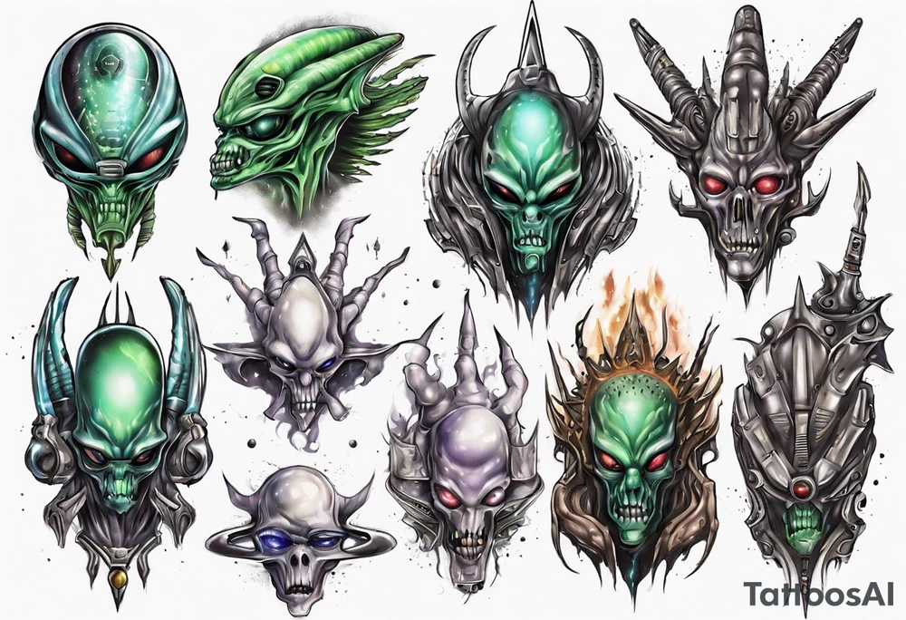Alien king going to war with space ships and other aliens tattoo idea