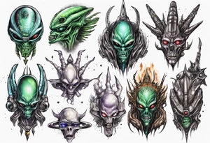 Alien king going to war with space ships and other aliens tattoo idea