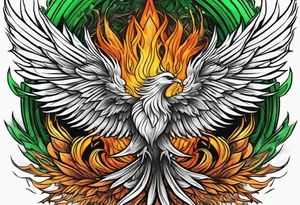 Phoenix Bright colours rising from green flames that destroyed it no green tattoo idea