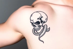 A hyper-realistic Dark Mark, with the snake slithering around the skull, coiled in a hypnotic pose tattoo idea