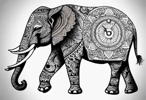 elephant, mandala, pocket watch tattoo idea