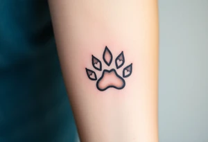 A detailed cat paw print with soft fur textures, using natural tones of cream, gray, and light brown and hearts within tattoo idea