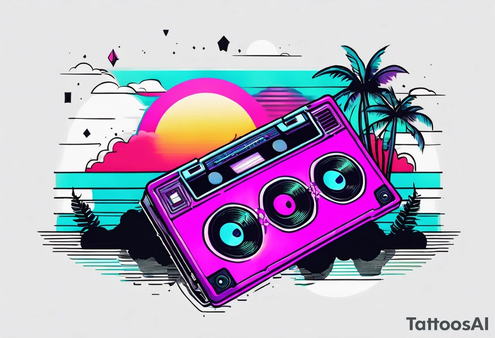 A synthwave scene with a casette tattoo idea