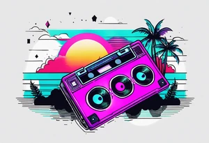 A synthwave scene with a casette tattoo idea